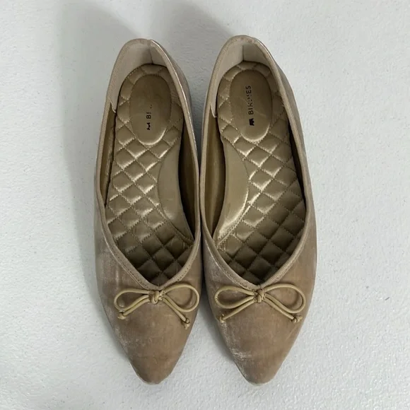 Birdies Size 7.5 Goldfinch Flats in Champagne Velvet Bow Detail Classic - Picture 3 of 9